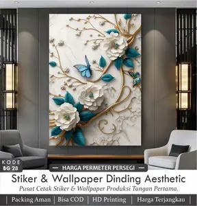 Stiker Dinding 3D Bunga Dominan Meninggi Kekinian Wallpaper Bunga 3D Sudah Berperekat Tinggal Di Pasang Wallpaper Cocok Untuk Ruang Tamu