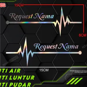 Stiker Cutting DETAK JANTUNG REQUEST NAMA KANAN KIRI SEPASANG Cocok Untuk Motor Dan Mobil 15CM x 6CM Ready Stock