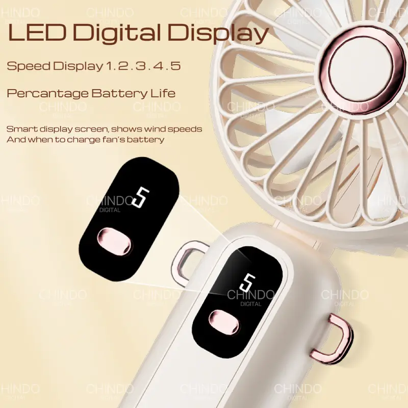 CID39 Kipas Angin Lipat Mini Portable LED Display 5-Speed Wind Adjustment Kipas Genggam Kipas Kecil Foldable 1