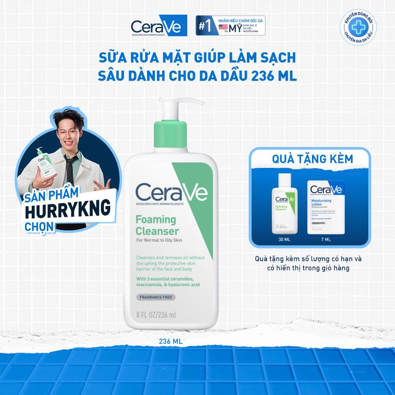 [DEAL HOT VIDEO] Sữa rửa mặt giúp làm sạch sâu dành cho da thường và da dầu CeraVe Foaming Cleanser 236ML. Sữa rửa mặt tạo bọt làm sạch sâu dịu nhẹ và cung cấp độ ẩm cho da. Chăm sóc da_Sữa rửa mặt_Skincare cho Nam và Nữ_Cleansing