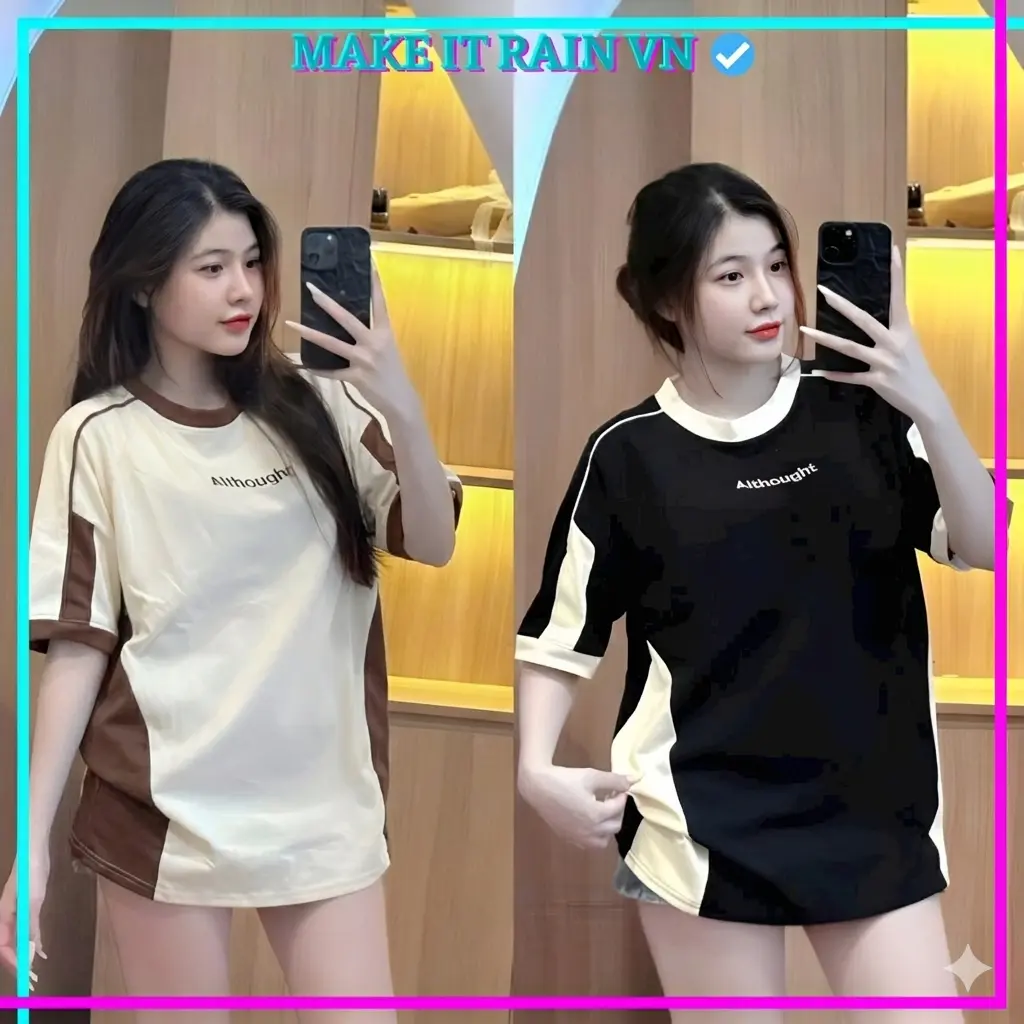 [MUA 3 GlẢM 10K, 2 GlẢM 5K KÈM QUÀ] Áo Thun Nam Nữ Raglan ALTHOUGH THÊU Make It Rain Áo Phông Unisex Form Rộng Cổ Tròn Top Nữ - 1