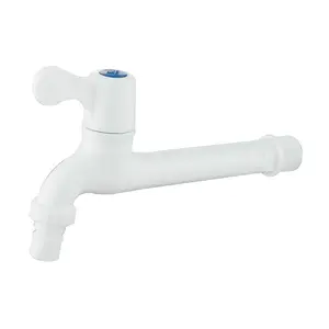 Kran / Keran Air Tembok Panjang Mesin Cuci Dinding Taman Kamar Mandi Wastafel Dapur Rumah Wudhu Bahan Plastik PVC Tebal - Model Engkol Leher Panjang 1/2 3/4 Inch Kran Air Tembok Taman Long ABS - Keran Tembok Dinding Cuci Tangan