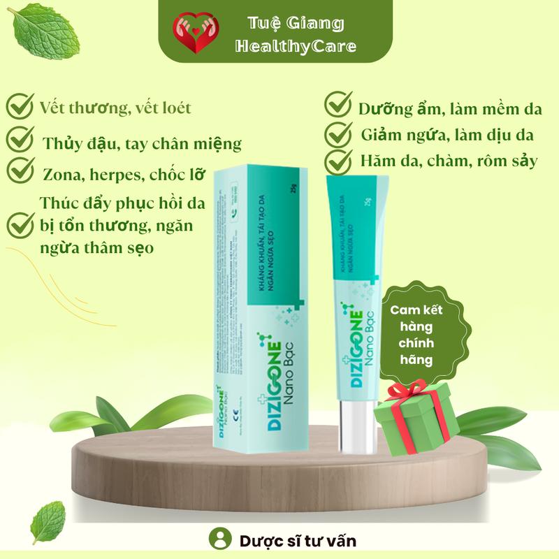 Kem Dizigone Nano Bạc - Kháng khuẩn, lành vết thương, tái tạo nhanh, ngừa thâm sẹo 25g Dưỡng xịt hăm Dung Dịch xịt hăm cho trẻ sơ sinh