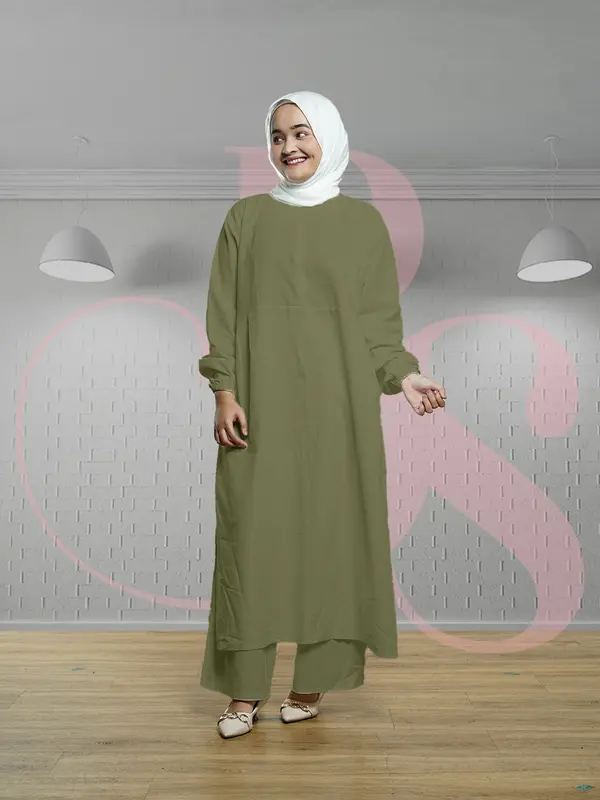 Beautyshirt~Setelan Wanita Dewasa Zhea Set + Celana Panjang Kulot Bahan Linen Polos LD 110Cm Fit To XL Jumbo Atasan Baju 6