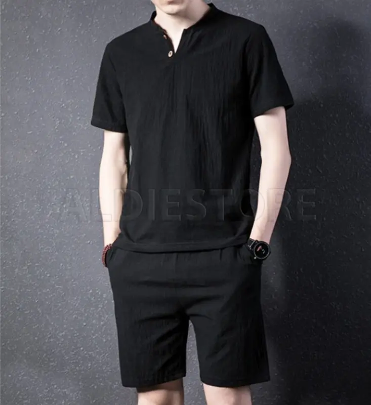 Baju Set Pakaian Pria Celana Pendek Hitam Polos Setelan Amond Kaos dan Celana Distro 2