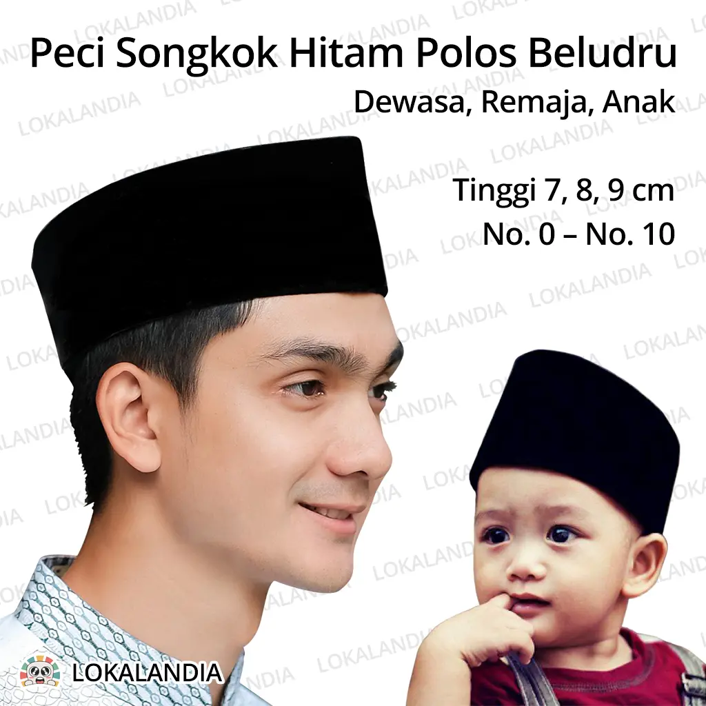 PECI Dewasa & Anak Songkok Nasional Hitam Polos Beludru Murah Remaja Pria Laki Tanggung Muslim Santri Jumatan Sholat Topi Kopiah Kopyah Songko Standar Lurah Formal Kenegaraan Tinggi 9 cm Ukuran 50 51 52 53 54 55 56 57 58 59 Sarung Baju Koko TK SD SMP SMA