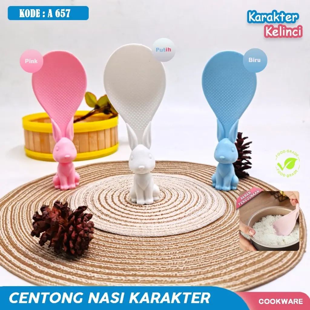 CENTONG NASI PLASTIK GAGANG LUCU BENTUK KELINCI ENTONG NASI