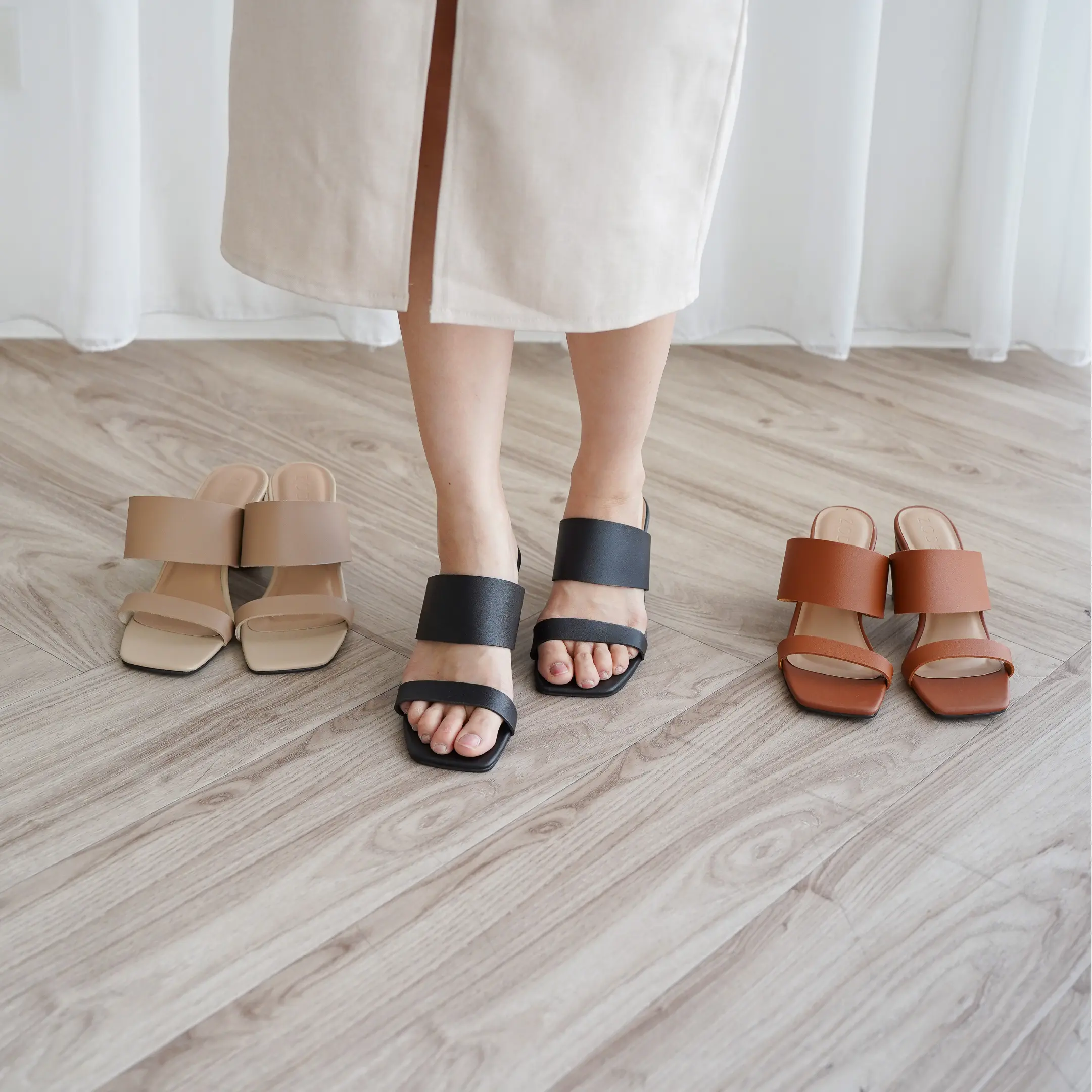 ZODE Charlotte Heels | Sepatu Sandal Heels Hak Tinggi wanita 7 cm | Black, Brown, Latte