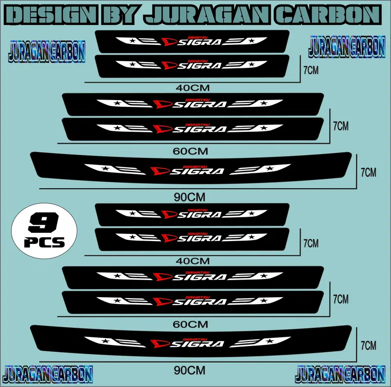 [COD] 9PCS Sticker Pelindung Sill Plate Stiker Mobil 3D Carbon Fiber Untuk MOBIL DAIHATSU SIGRA 1