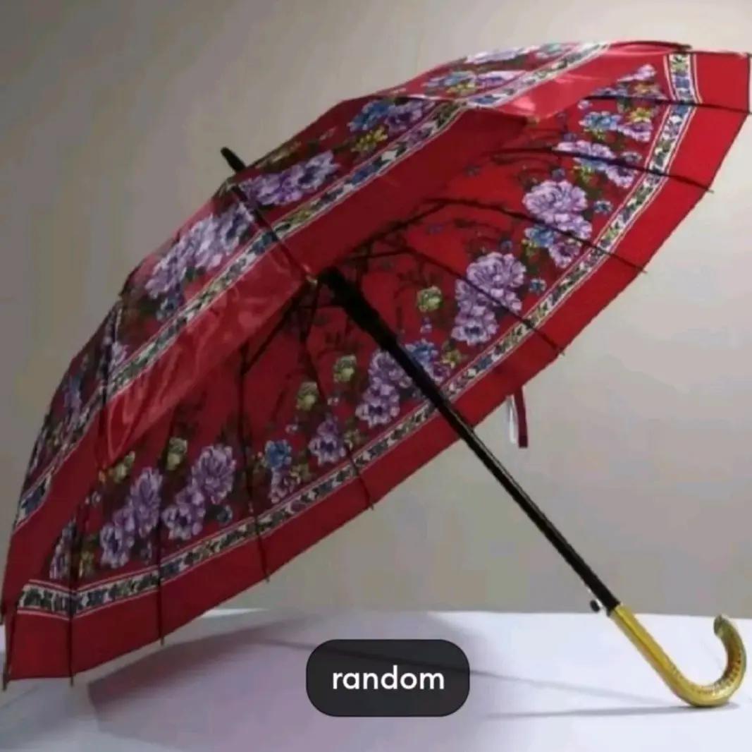 PAYUNG 16 JARI BAHAN SATIN MOTIF BUNGA CAMPUR HANDEL EMAS