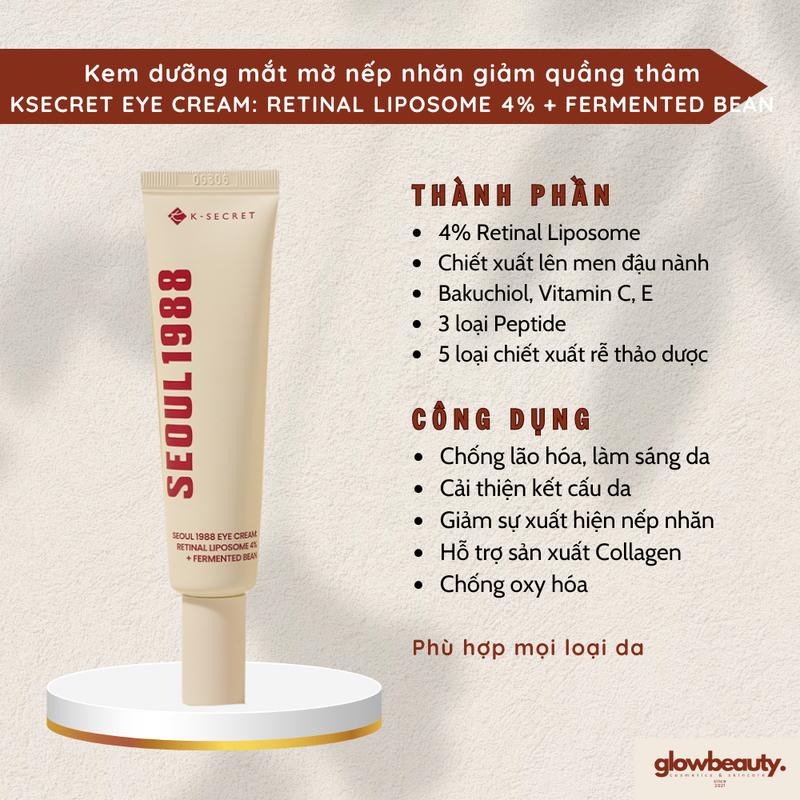 [Hãng đã thay bao bì mới có 30ml ở trước là đúng] Kem dưỡng mắt KSECRET Eye Cream Retinal Liposome 4% + Fermented Bean chống lão hóa và làm sáng da Collagen