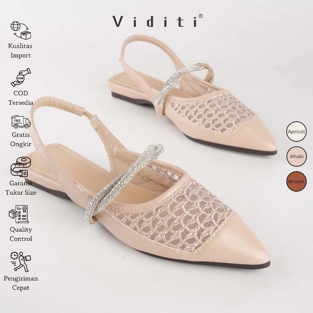 Viditi Denise Flat Shoes | Sepatu Import Wanita | Lepes | Teplek | Kerja | Kuliah | Kantor | Crystal