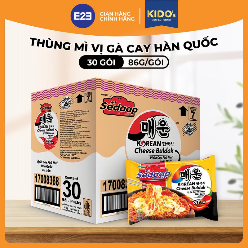Một Thùng Mì Sedaap - Mì Trộn Vị Gà Cay Phô Mai Hàn Quốc 86gr x 30 gói