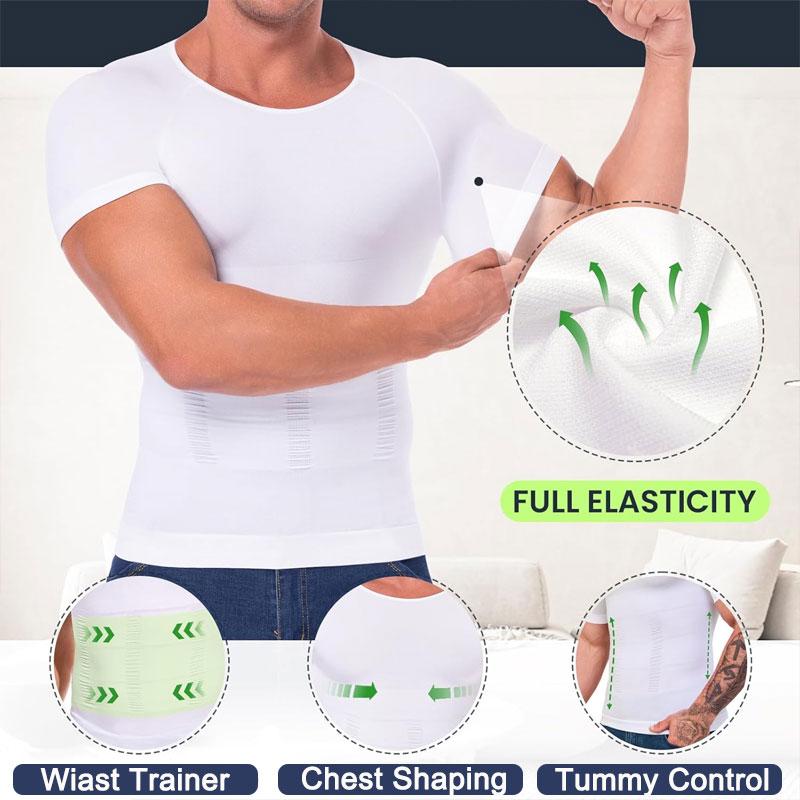 CATTIBOR 2/1 Pack Men Compression Vest Short Sleeve,Men Shaping Shirts Body Shaper,Men Round Neck Short Sleeve Shirt,Men Sport Vest Fitness Excercise Shapewear Tanks Tops,Back to School Outfits, GYM Clothing,Boys Vest 2