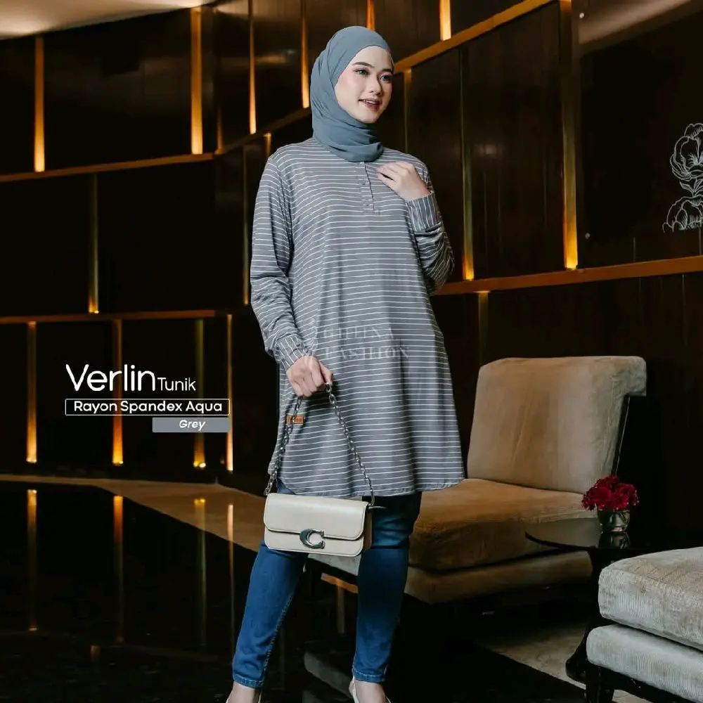 verlyn tunik, ghina fashion ready grey, nude, Atasan Panjang Katun, all size