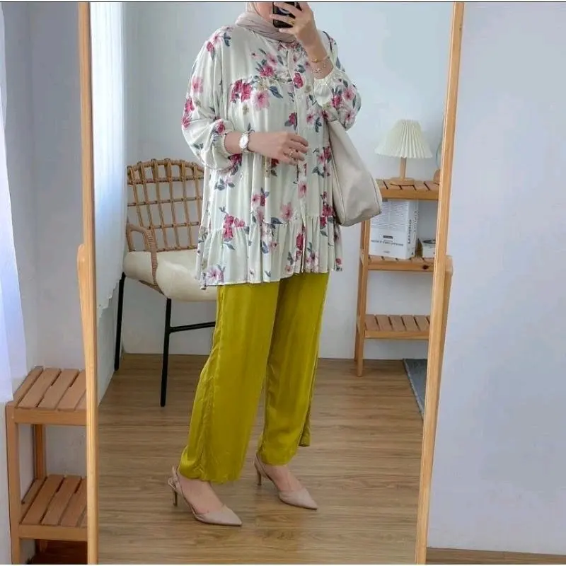 One set Inara Rayon motif Celana cringkel pinggang karet 4