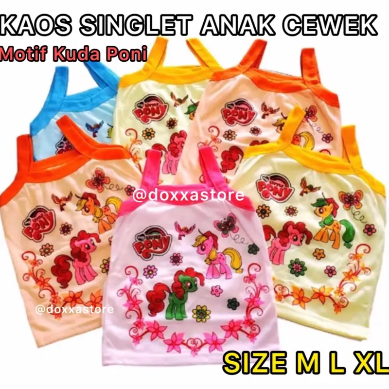 3,6,12Pcs Kaos Dalam Singlet Tanktop Anak Perempuan Motif Kuda Poni Fashion