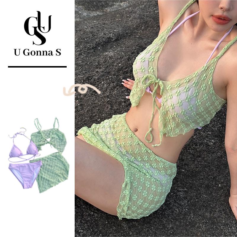 Bộ đồ bơi hai mảnh trang phục đi biển Áo Tắm Phụ Nữ Sexy nâng Đệm 4 Mảnh 2024 phong cách mới Với Bìa up v-Cổ cạp cao không tay Dễ Thương Thời Trang Căng Ra Hàn Quốc