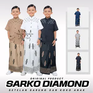 MASMASEMOESLEM KIDS SARKO (Sarung Instan Dan Baju Koko) Anak Usia 1-10 Tahun Baju Bordir Motif Muslim Nyaman Setelan Lembut Lengan Pendek