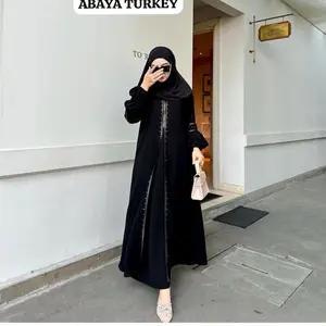 ABAYA TURKEY ALKHATIB COLLECTION Busana muslimah wanita dress gamis perempuan baju lebaran busui Ceruty Turki Zipper Hitam Arab Syari Lembut Kombinasi