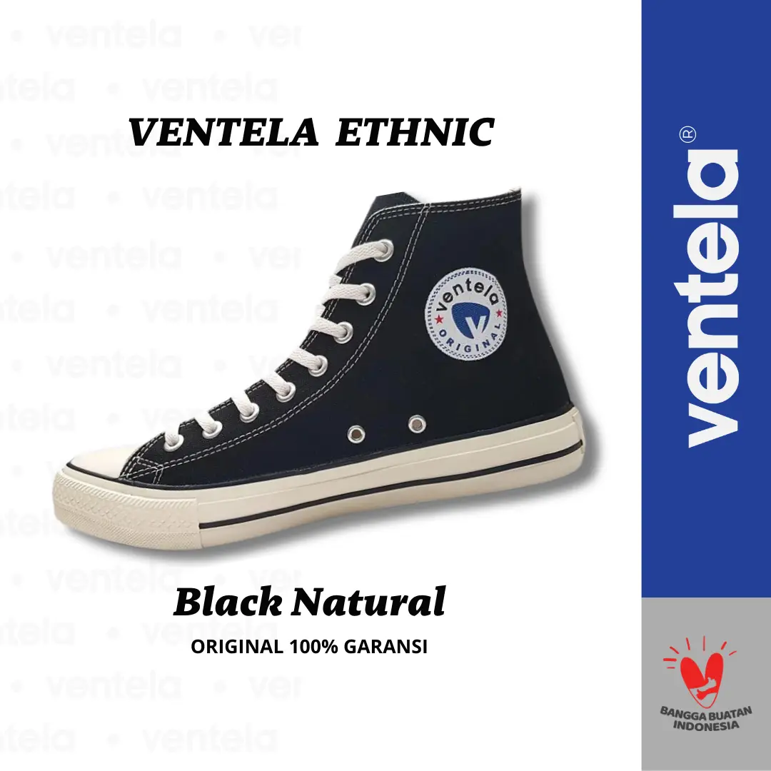 Ventela Ethnic High Black Natural [ORIGINAL] - Hitam Putih Gading