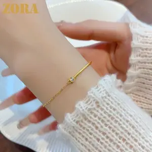 ZORA Gelang Titanium Tahan Karat Semi-bulat Berlian Tunggal Yang Lucu Untuk Wanita Cocok Untuk Penggunaan Sehari-hari S230