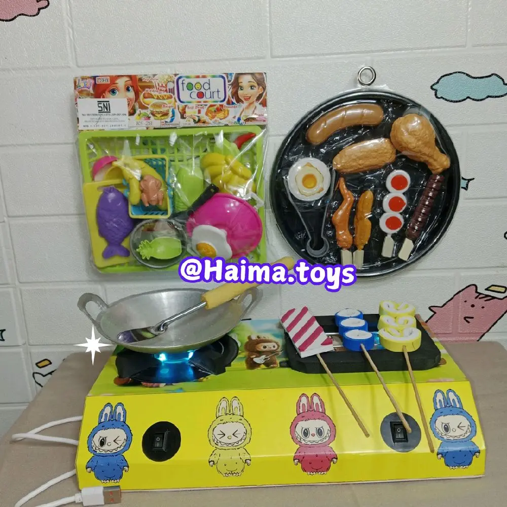Mainan Anak Kompor LED 2 Tungku - LABUBU - Kompor LED bisa di cas Lampu Hadiah