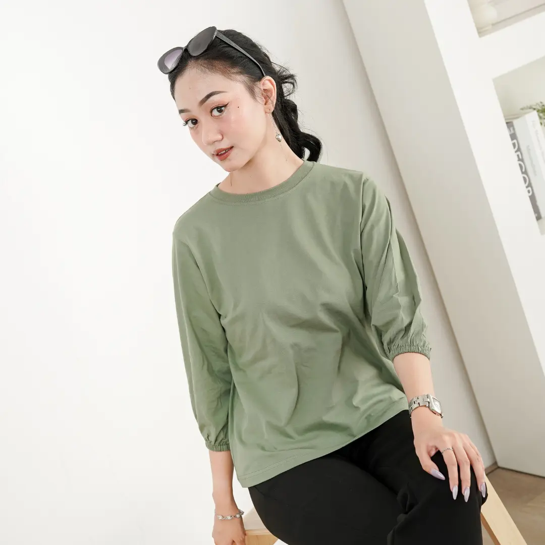 Lookit -  Blouse Atasan Tangan Balon Polos Cotton Combed 24s Santai