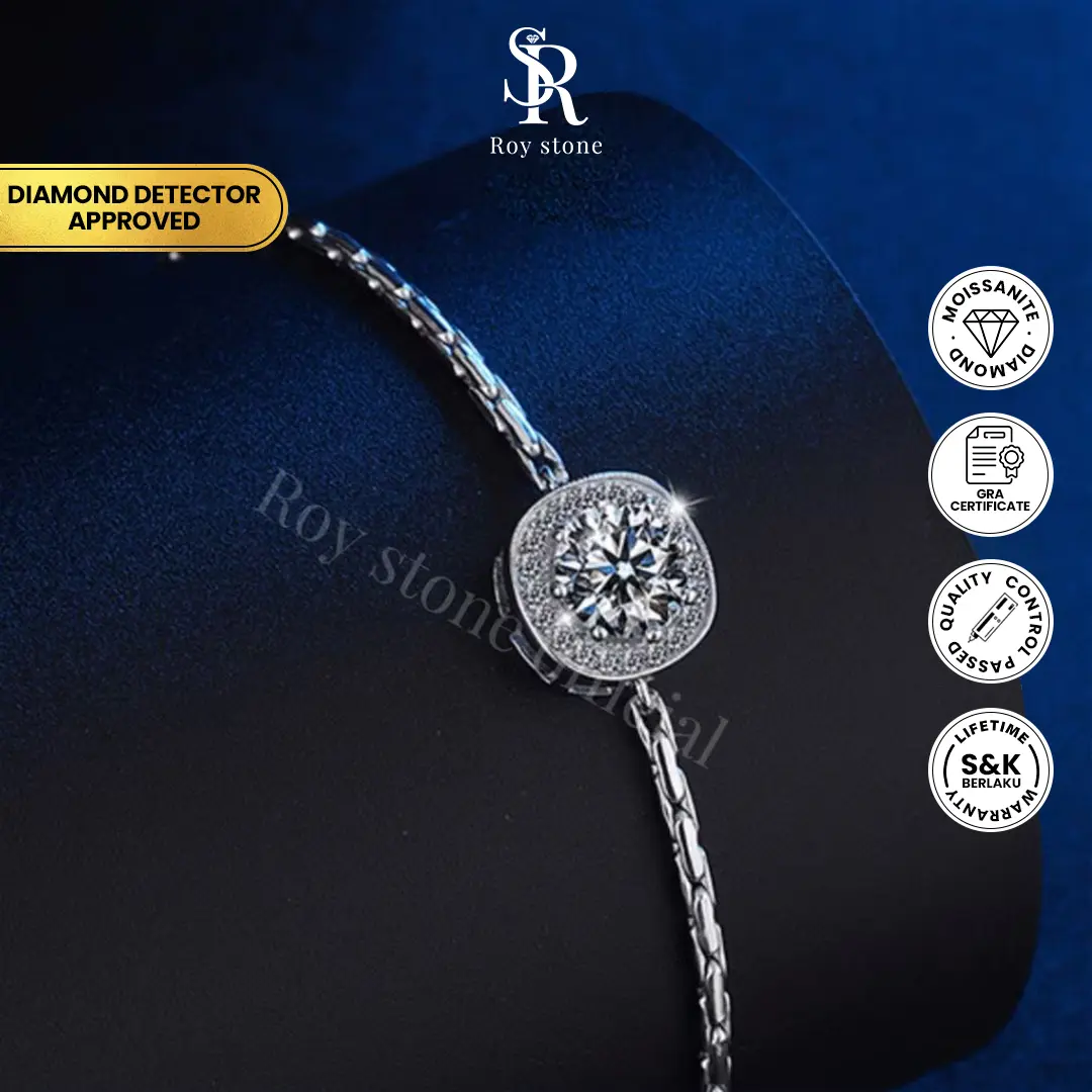 Roystone_Moissanite Gelang Wanita Original Sertifikat GRA Silver925 Anti Pudar_Simple Athena Square Bracelet 0,5 - 1CT