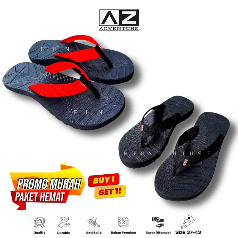 [ PAKET HEMAT ] Sandal Gunung Jepit Outdoor Dewasa Insole Eva-Pressed Side Guard Protector Non-Marking Rubber Outsole - Gratis 1 Sendal Pria Wanita sandal  buy 2
