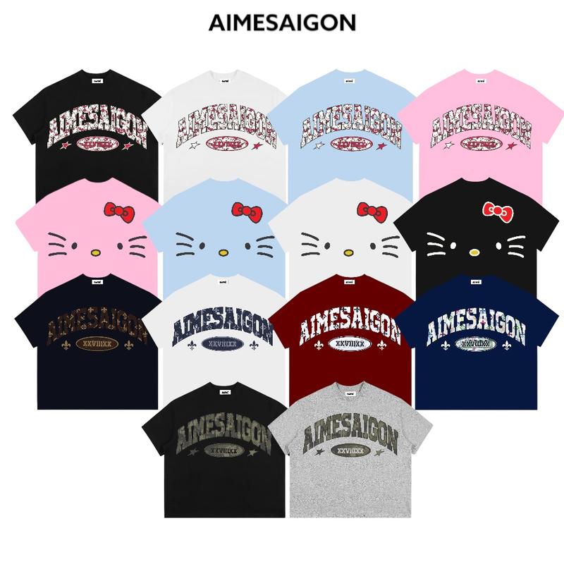Ver3 Áo Thun Boxy AIMÉ Cotton Cổ Tròn Nam Nữ "AIMESAIGON XXVIIIXX" Áo Phông Nữ Form Rộng Nữ Mùa Hè Kiểu Đẹp Nam Nữ