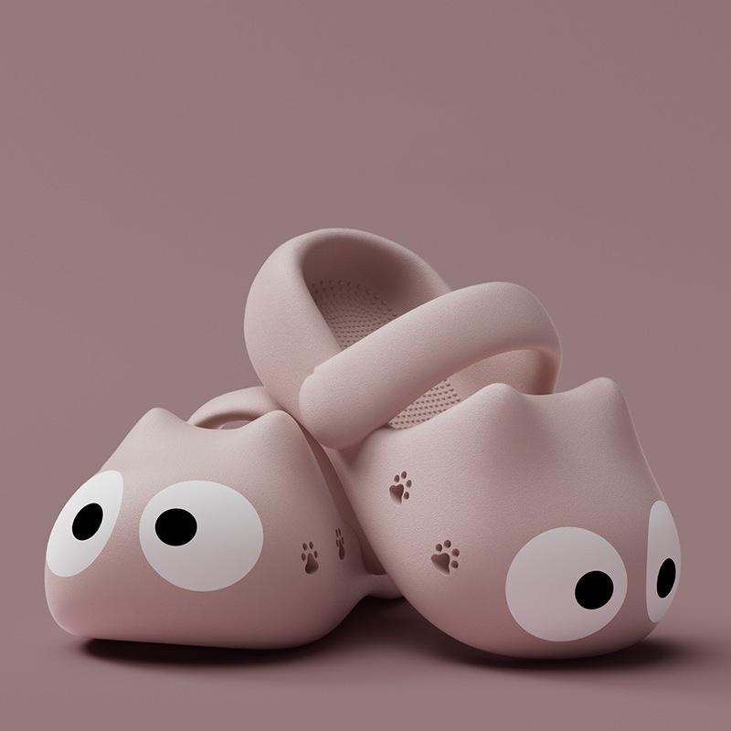 Dép Mèo Mắt To Hoạt Hình, Dễ Thương Và Mới, Thích Hợp Mặc Bên Ngoài, Chống Trượt, Phong Cách Nữ Tính, Thường Ngày Và Dễ Phối Đồ Dép Nữ Đi Biển