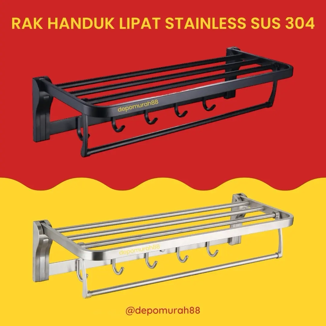 Rak Handuk Stainless SUS 304 Kapstok 5 Kait Gantungan Handuk Lipat Hitam