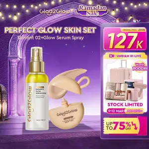 Glad2Glow PERFECT GLOW SKIN SET- Glow Serum Spray 100ml+ Skintint-White Truffle Olive Leaf Extract Melembabkan Glowing Instan Pore-Blurring Coverage Medium Full Natural Finish Tahan Sepanjang Hari No Cakey Anti Oksidasi Foundation Ringan