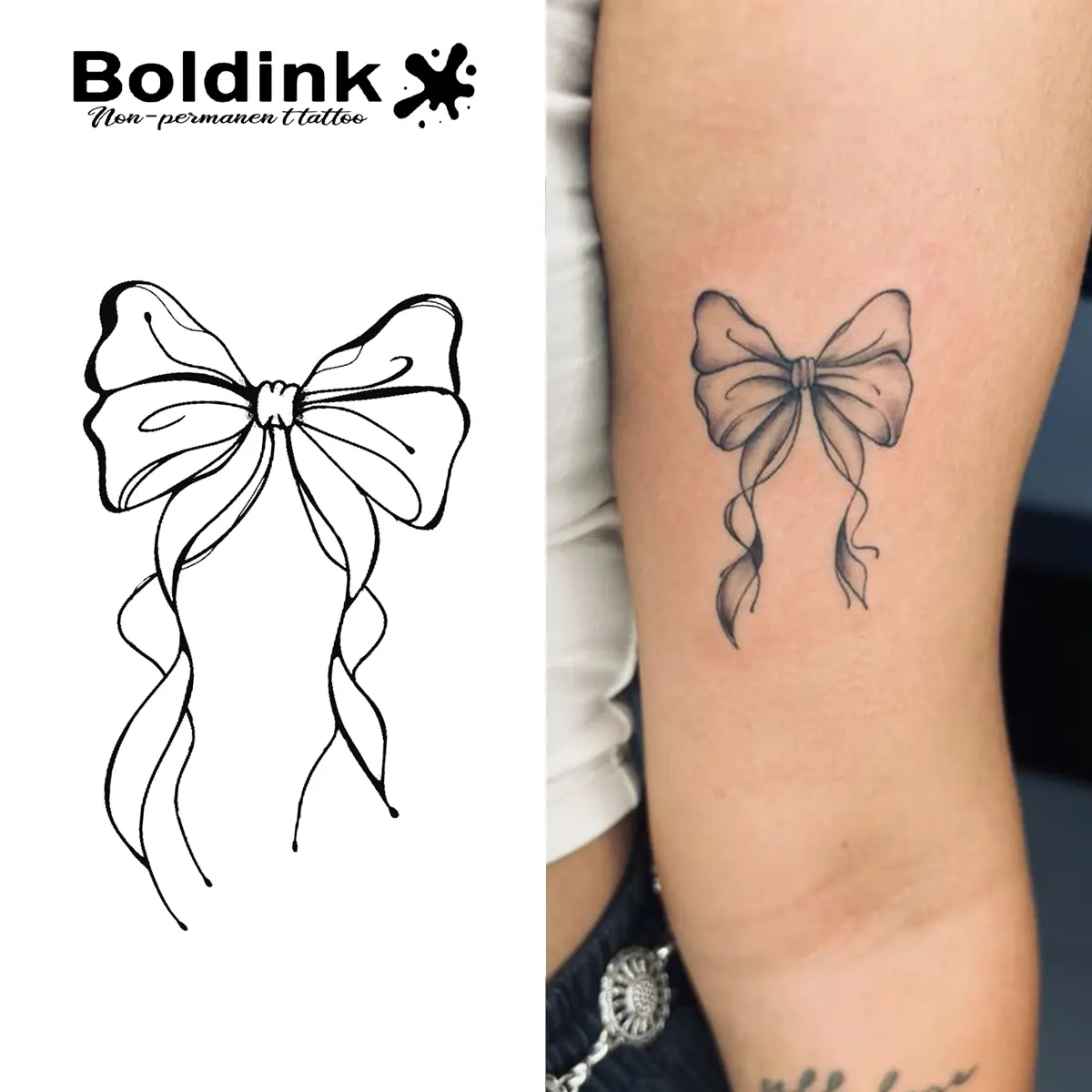 Bow Temporary Tattoo,Lasts To 15 Days New Technology Magic Waterproof Semi Permanent Sticker，fake tattoos for women，minimalist  tattoo