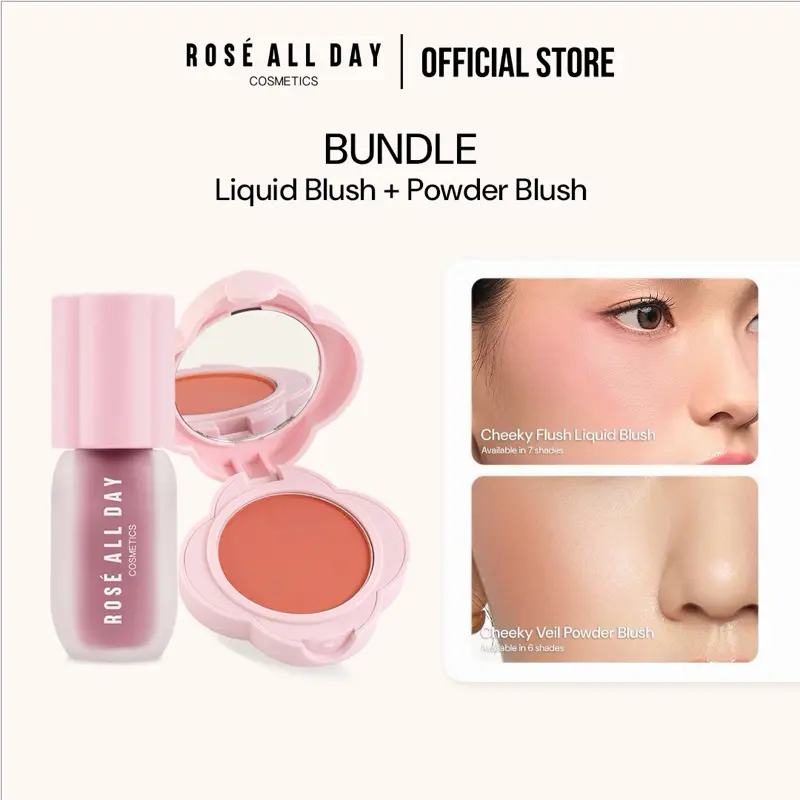 [Bundle] Rosé All Day - Cheeky Veil Powder Blush & Cheeky Flush Liquid Blush | Peach Almond Extract & Lavender Mauve Red Watermelon Blush