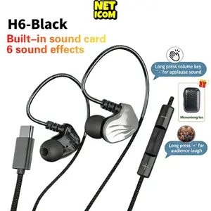 NETICOM H6 2026 New 2-in-1 Sound Card Headset 2in1 Bluetooth Live dengan Mikrofon In-Ear & Rekaman HD untuk HP PC Soundcard Karaoke Live Stream