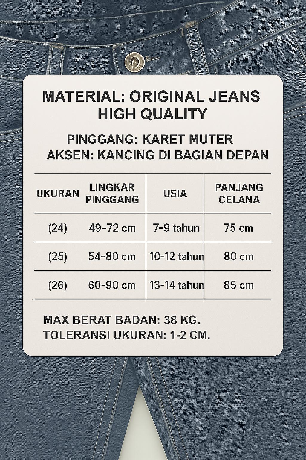 Celana Skena Beggy Anak Laki-laki / Perempuan Pinggang Karet Mutter Aksen Kancing Depan Max BB 38 kg