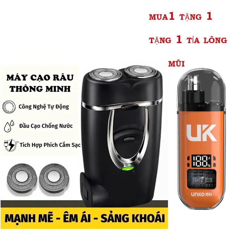 [ Tặng Máy Tỉa Mũi UK ] Máy cạo râu nam 2 lưỡi mài tự bén , sạc điện 220v trực tiếp dễ dàng tiện lợi (  LK-188 )