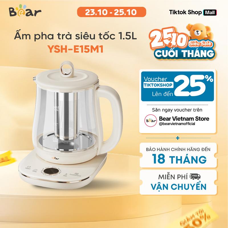 Bình Đun Nước - Ấm Pha Trà siêu tốc Bear YSH-E15M1 - Bản Tiếng Việt