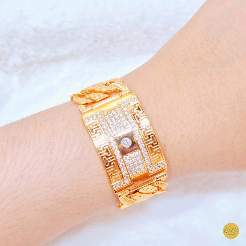 (Beli 2 Bonus 1 Random)Gelang Rantai Plat Ukir Labirin Warna Gold 22k Kualitas Premium|Aksesoris Wanita-Anti Karat Anti Hitam 0