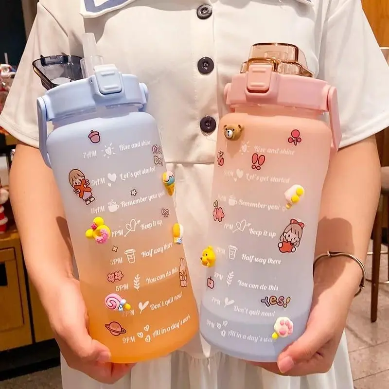 BOTOL MINUM KEKINIAN 2 LITER 2000ML  BOTOL MINUM TRANSPARAN KOREA BOTOL AIR MINUM MOTIVASI JEPALO MAKASSAR Minuman Putih 2