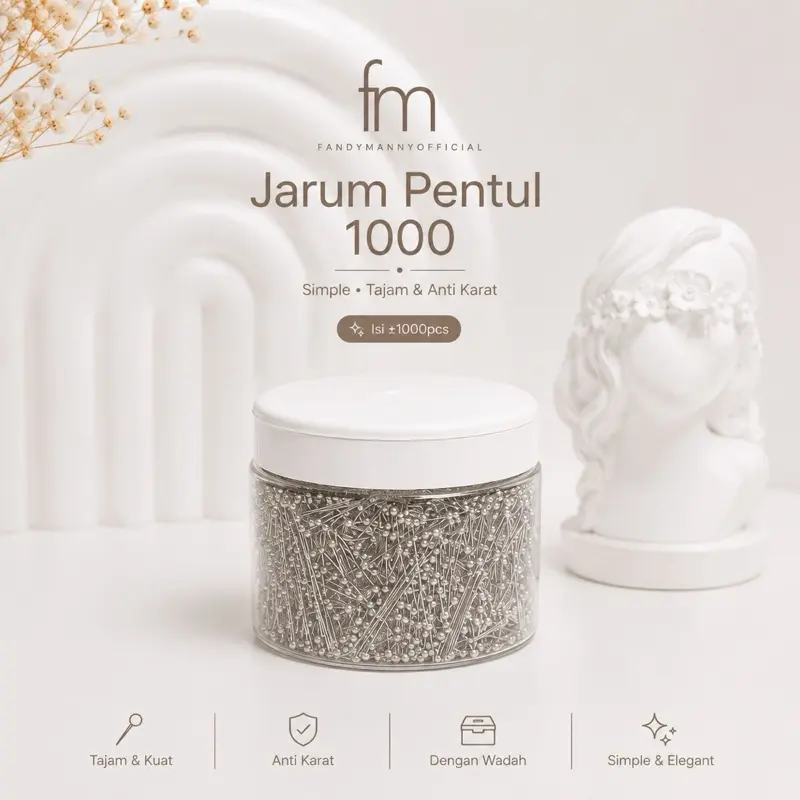 Jarum Pentul Mini Silver Isi 1000 pcs dengan Wadah – Tajam Kuat Anti Karat untuk Hijab Jahit dan Kerajinan