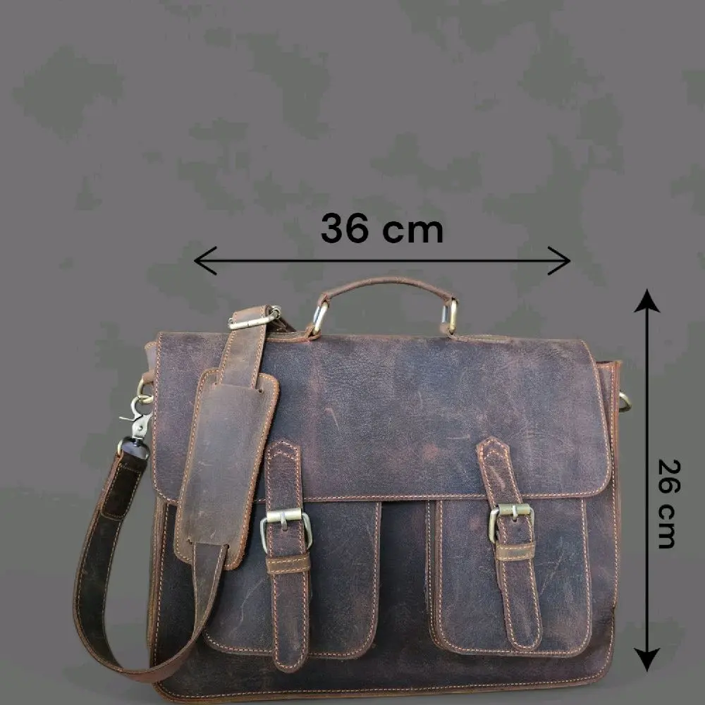 Tas kulit Asli kerja pria tipe broklyn 13 Inch