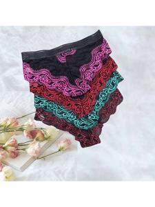 701802 *4 BRAGAS DE ENCAJE EN DIFERENTES COLORES Y TALLAS SET BRAGAS PARA MUJER CON RESorte Y DETALLE DE TRANSPARENCIA Y PROTECTOR DE ALGODON