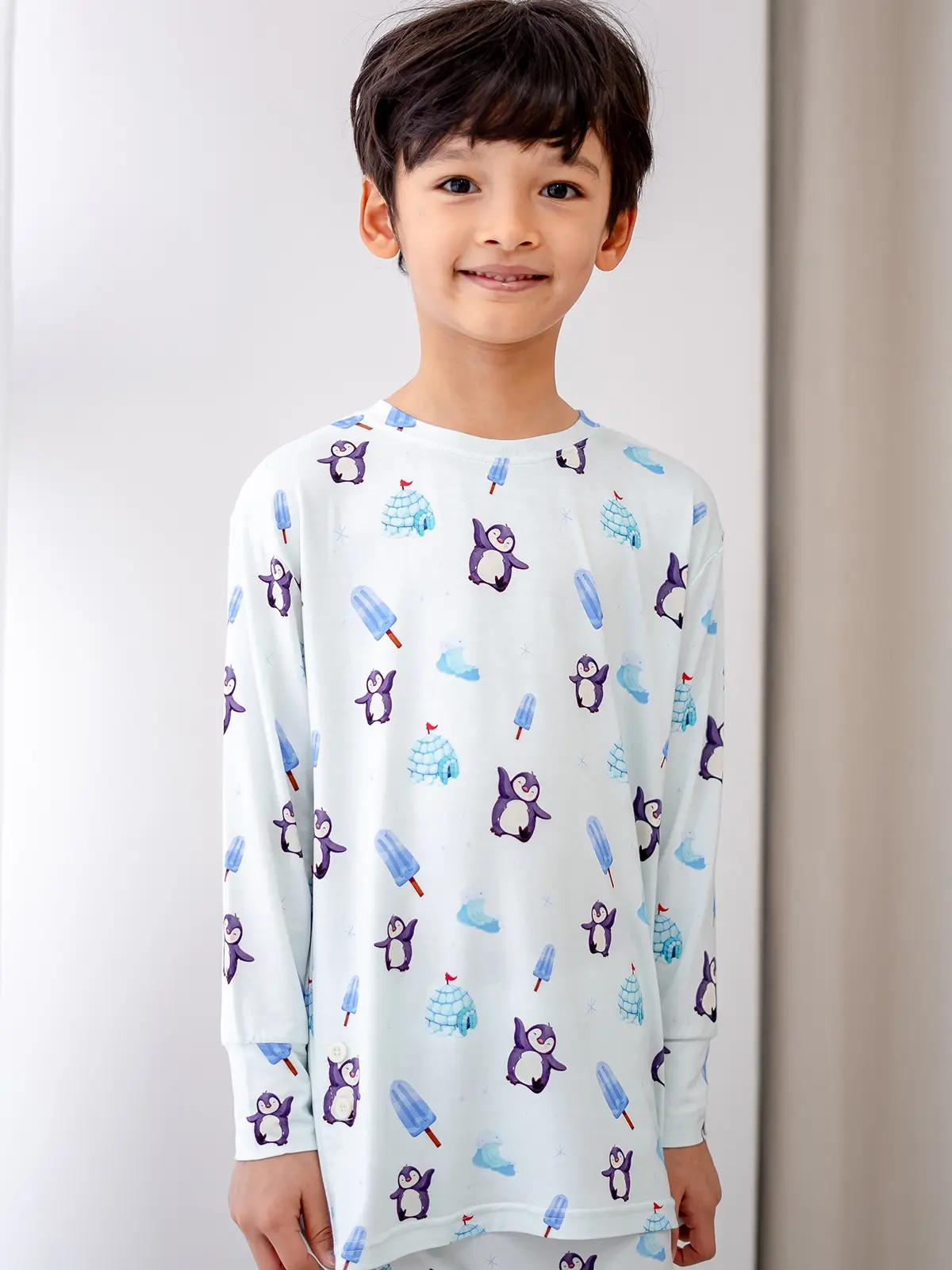 Coastberry Penguin Playground Bamboo Long Sleeve 2 Piece Set + (Penguins, Igloos, Popsicles)