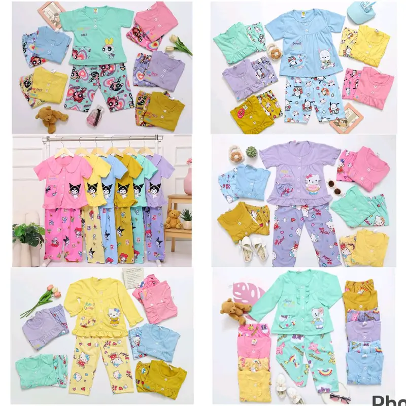 [KHUSUS LIVE]Paket Bundle 3 SET Baju Tidur Anak Perempuan Usia 1-7 Tahun (VNS203) Premium Motif Random Setelan Bayi Balita Fashion Nyaman Lengan Cotton 5