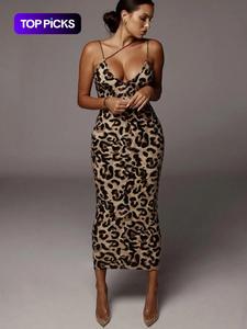 Vestido camisola asimétrico con estampado de leopardo completo para mujer, atuendos de verano 2024, elegante vestido ajustado sin mangas con tirantes delgados para fiestas y salidas nocturnas, vestido de moda para el verano, ropa de verano para damas