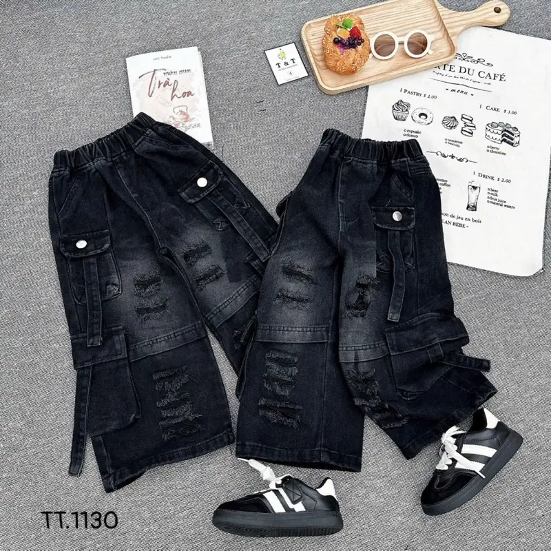 Quần jean mềm phối rách cho bé size từ 10-30kg 5