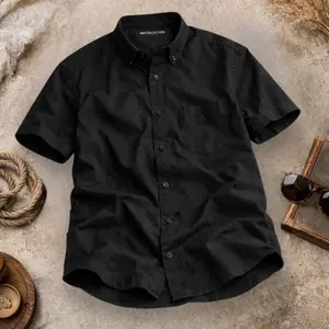 short sleeves shirt black | Kemeja polos pria lengan pendek casual slimfit katun basik santai modest M - L - XL - XXL - XXXL